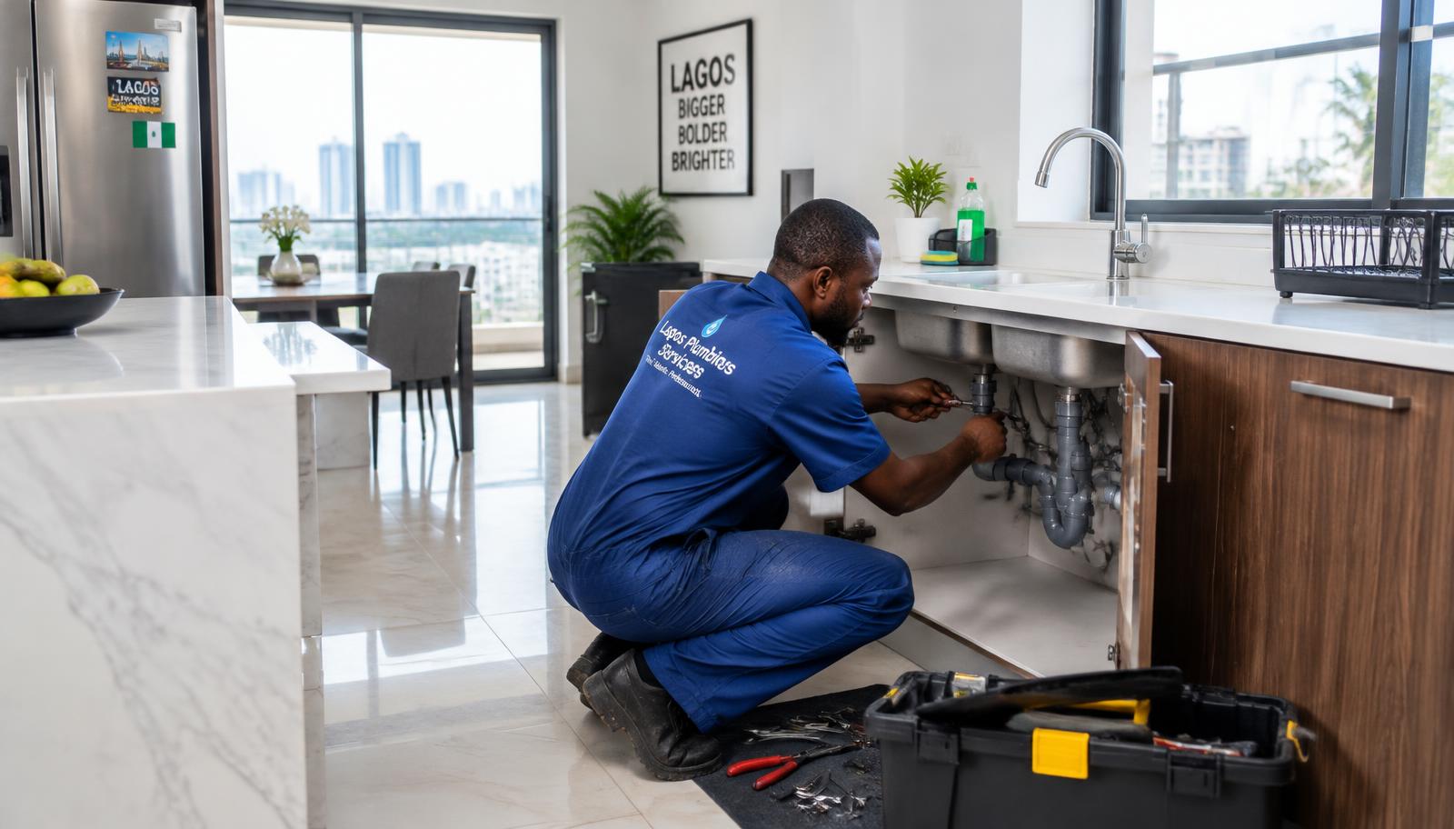 Plumber fixing a kitchen sink